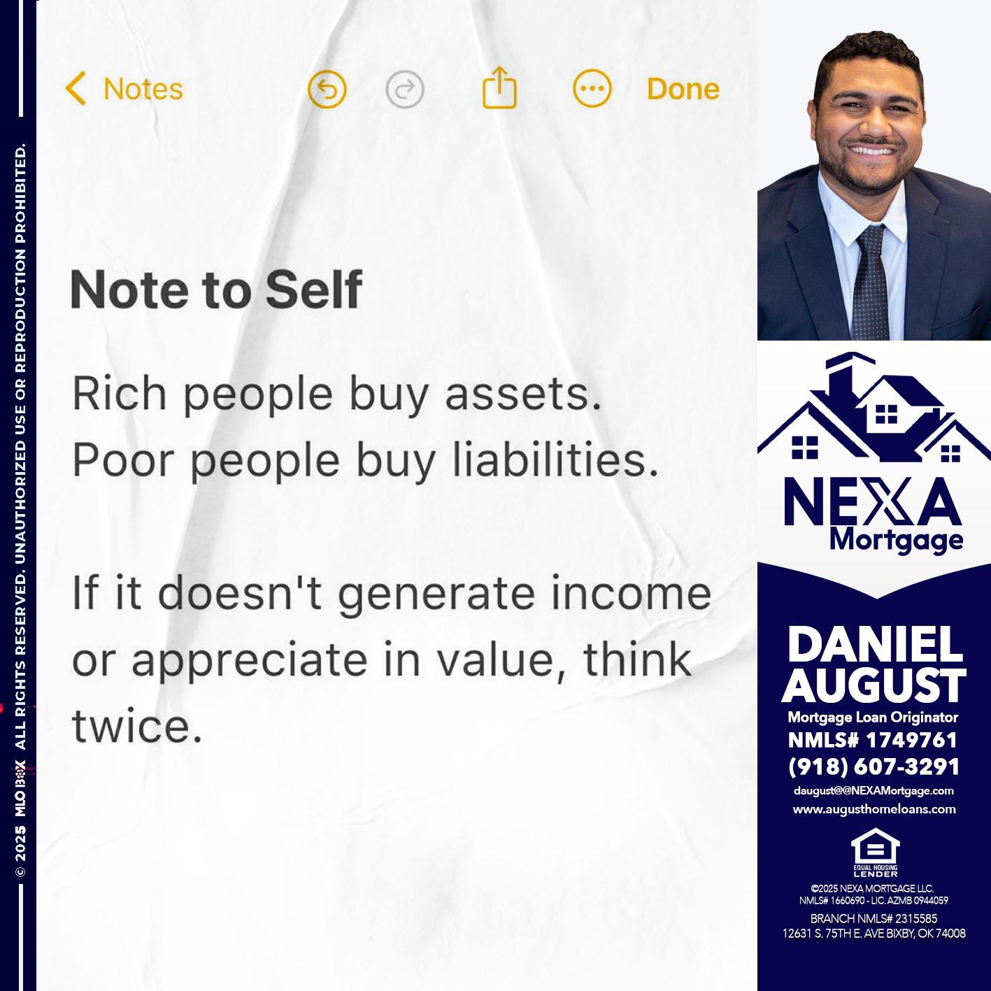 NOTE TO SELF - Daniel August -Mortgage Loan Officer