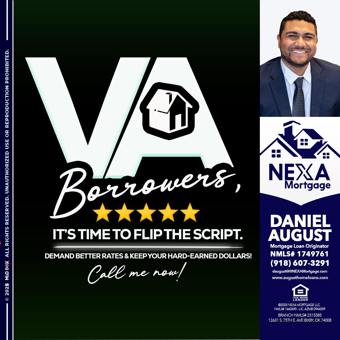VA BORROWERS - Daniel August -Mortgage Loan Officer